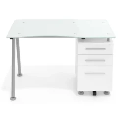 Scrivania con cassetti Strong, superficie in vetro
