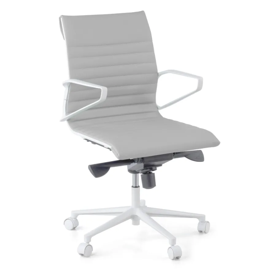Sedia da ufficio Design Cagliari, struttura bianca, schienale basso, ecopelle