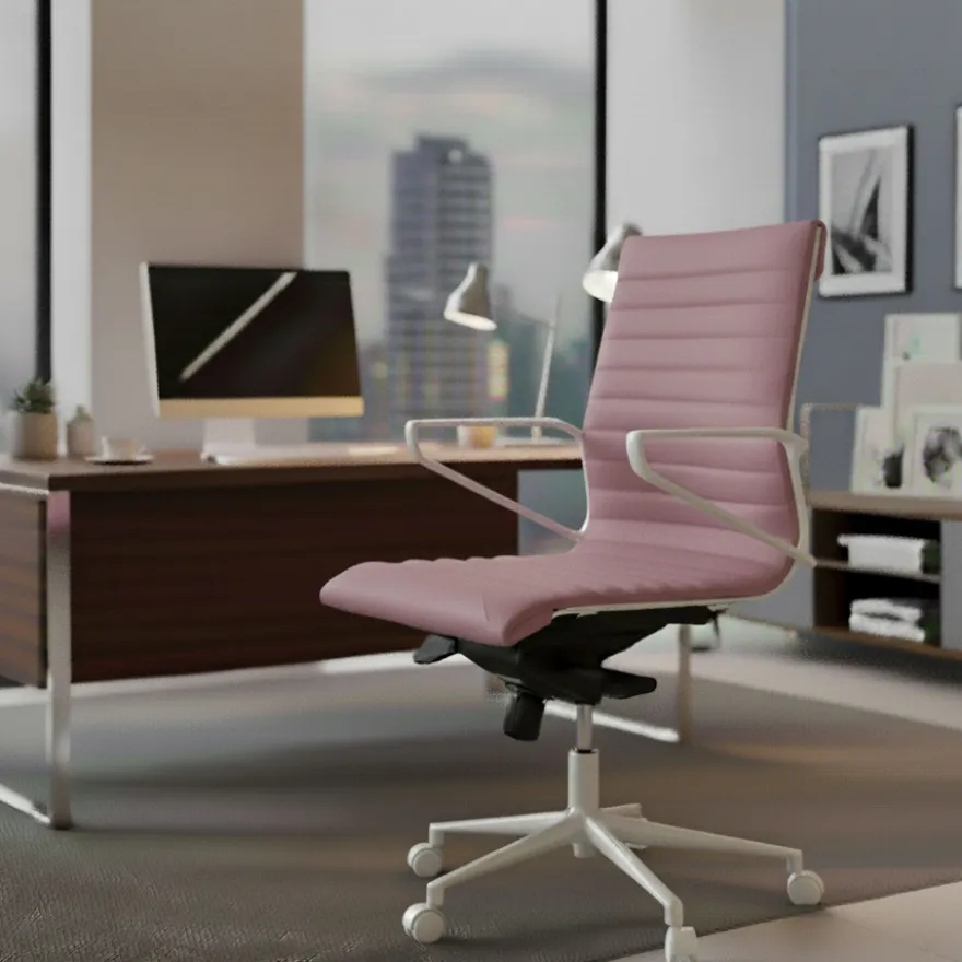 Sedia da ufficio Design Cagliari, struttura bianca, schienale basso, ecopelle