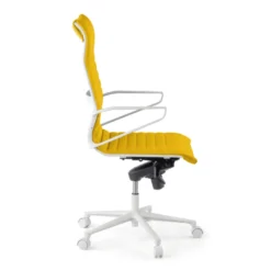 Sedia da ufficio design Cagliari, struttura bianca, schienale alto, ecopelle
