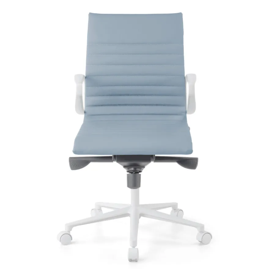 Sedia da ufficio Design Cagliari, struttura bianca, schienale basso, ecopelle