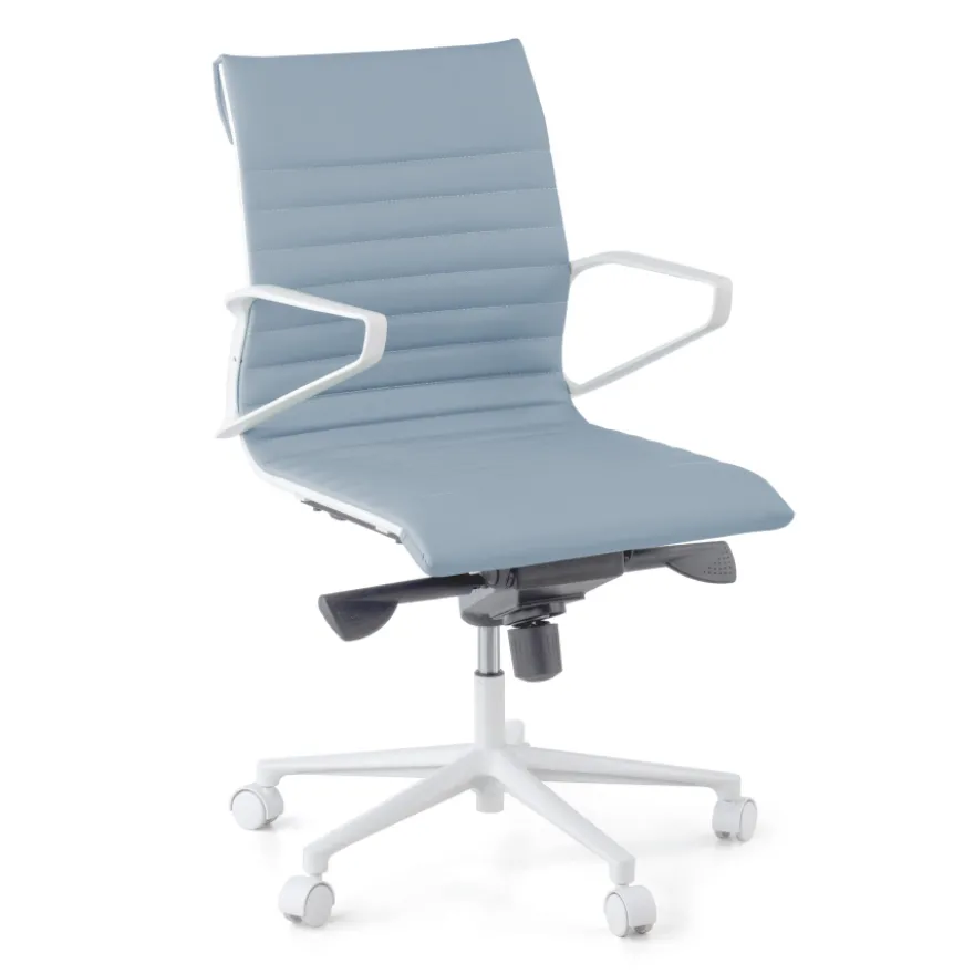 Sedia da ufficio Design Cagliari, struttura bianca, schienale basso, ecopelle
