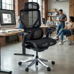 Sedia da Ufficio Ergonomica AeroFit, Alte Prestazioni, Struttura Nera