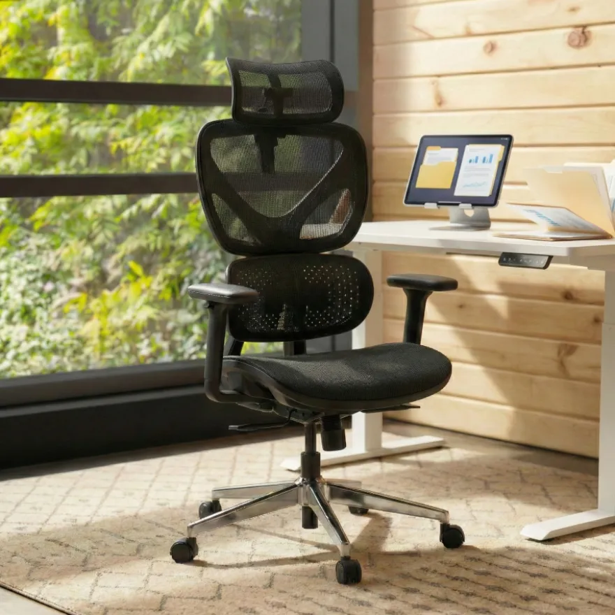 Sedia da Ufficio Ergonomica Erghos Air, Braccioli 3D, Seduta Imbottita
