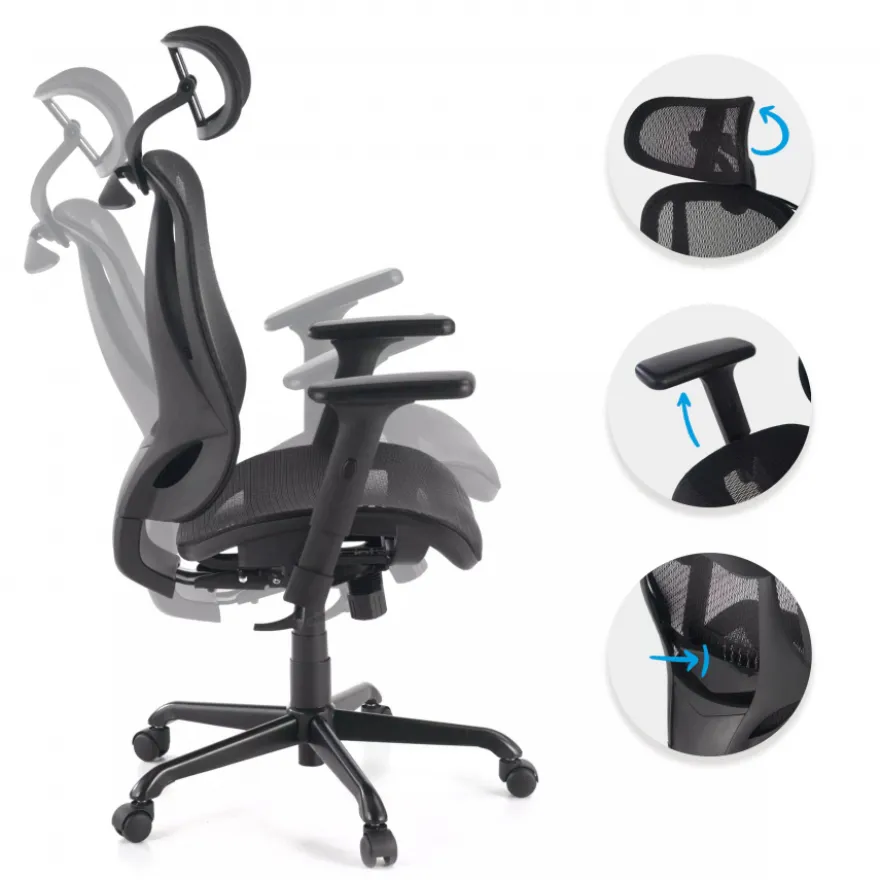Sedia Ergonomica Locktech, Supporto Lombare, Poggiatesta