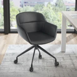 Sedia Girevole Ores, con ruote, Design Moderno, Pelle