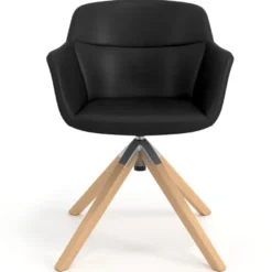 Sedia Scandinava Ores, Gambe in Legno, rotante, Pelle